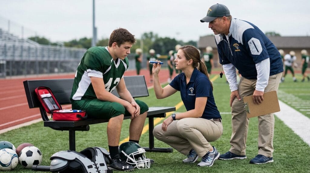 Athlete being evaluated before concussion return to play