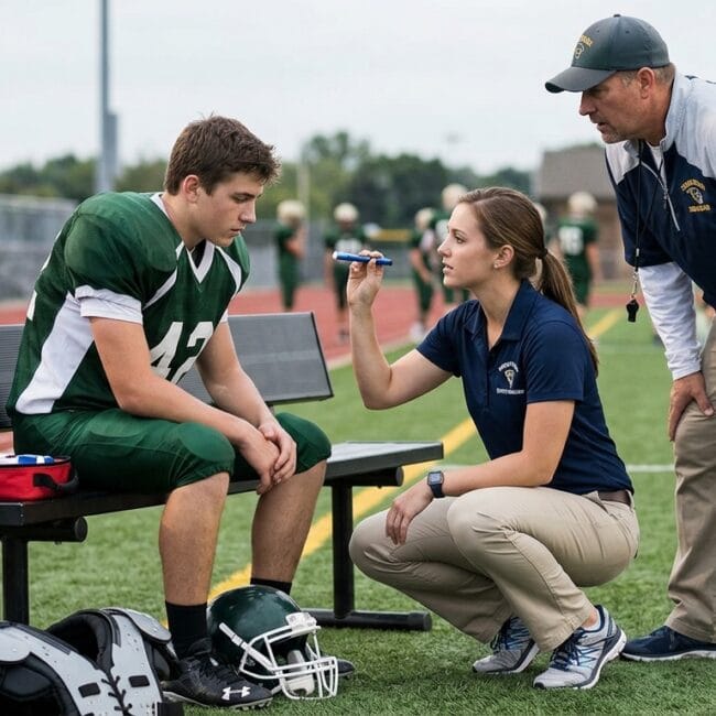Athlete being evaluated before concussion return to play
