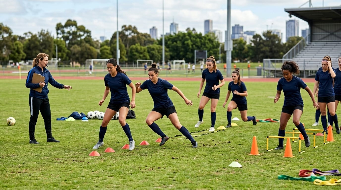 Athletes doing warm-up drills to reduce turf and grass injury risk
