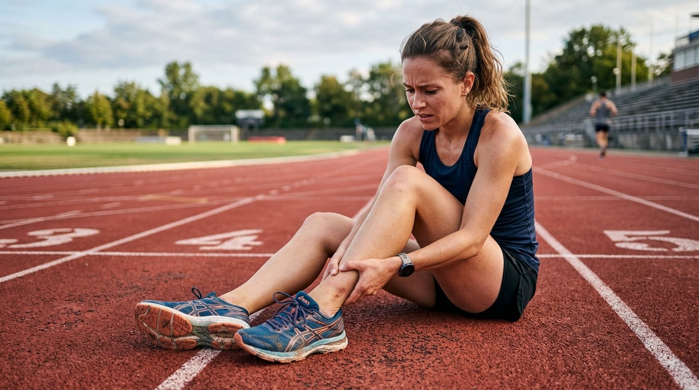 Athlete holding shin pain from a possible bone stress injury