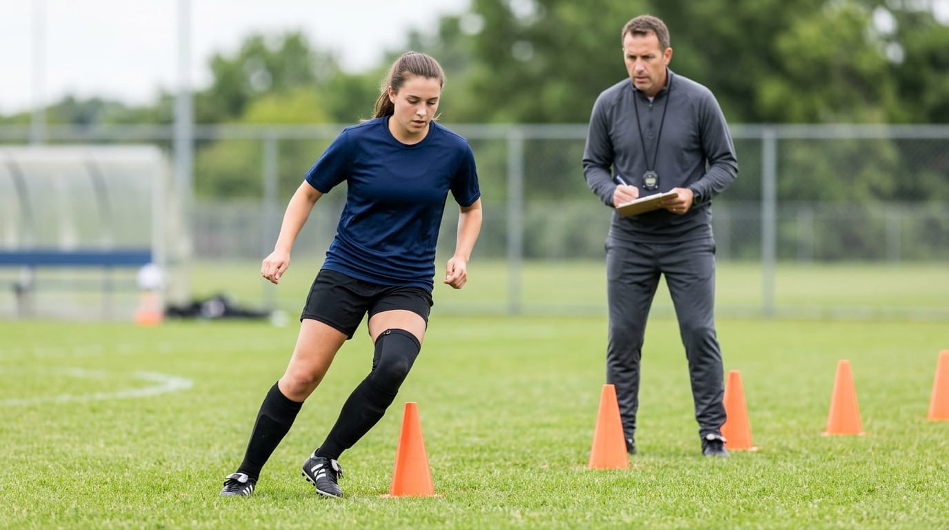 Athlete practicing cutting drills during ACL return-to-sport progression