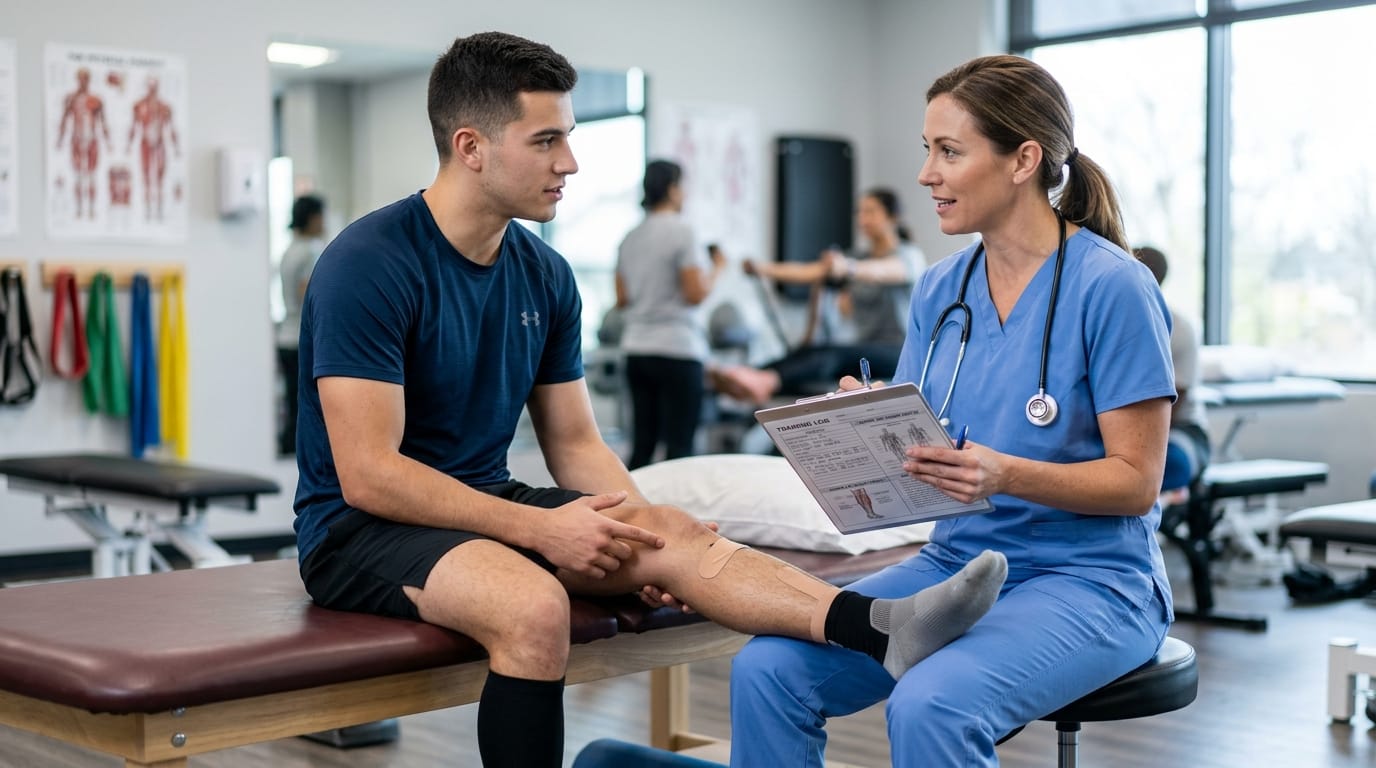 Sports medicine evaluation for athlete lower leg pain